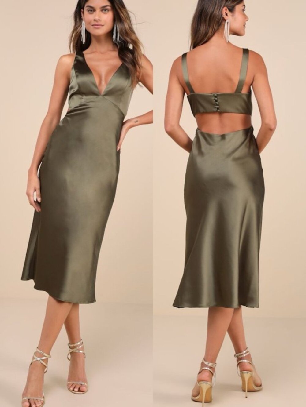 NWT Lulus Unmatched Elegance Olive Satin Sleeveless Midi Dress Size Small S NEW